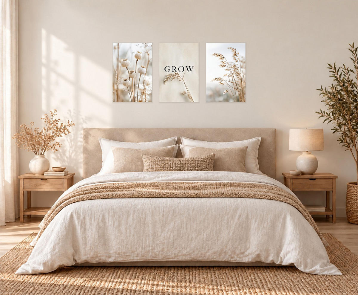 BILDERSET 3er-Set 40x60 cm Gräser beige weiß - Beige, Kunststoff (40/60cm) - artissimo