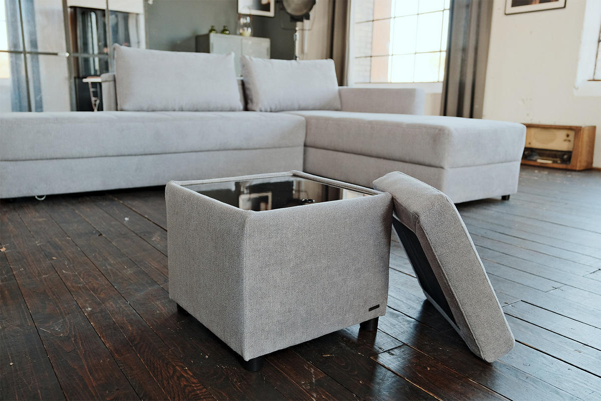 HOCKER IDA Grau Webstoff - Grau, Textil (45/45/45cm) - KAWOLA