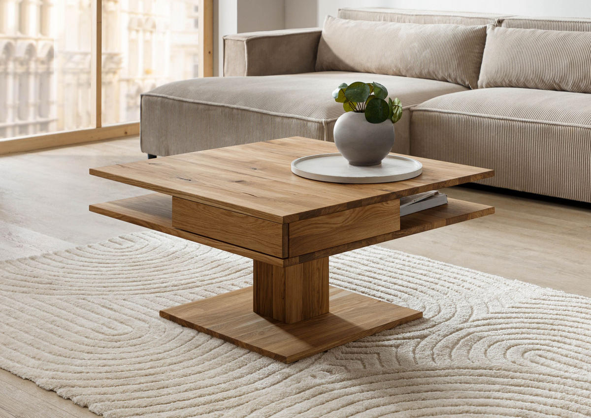COUCHTISCH Wildeiche 85x85x45 natur geölt WIEN #200 - Naturfarben, Holz (85/85/45cm) - Massivmoebel24
