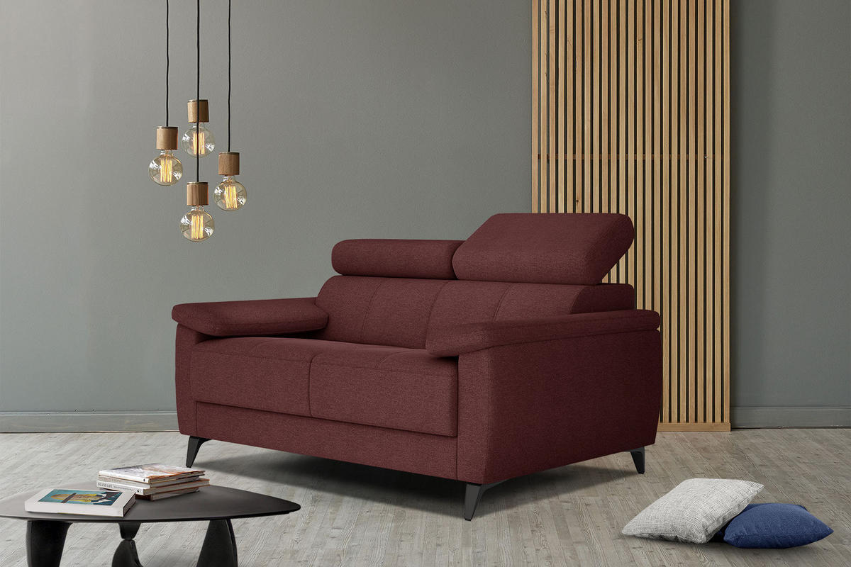 SOFA TAUNUS 2-Sitzer, bordeaux - Bordeaux/Schwarz, Holzwerkstoff/Textil (141/80/102cm) - Courtois Laville