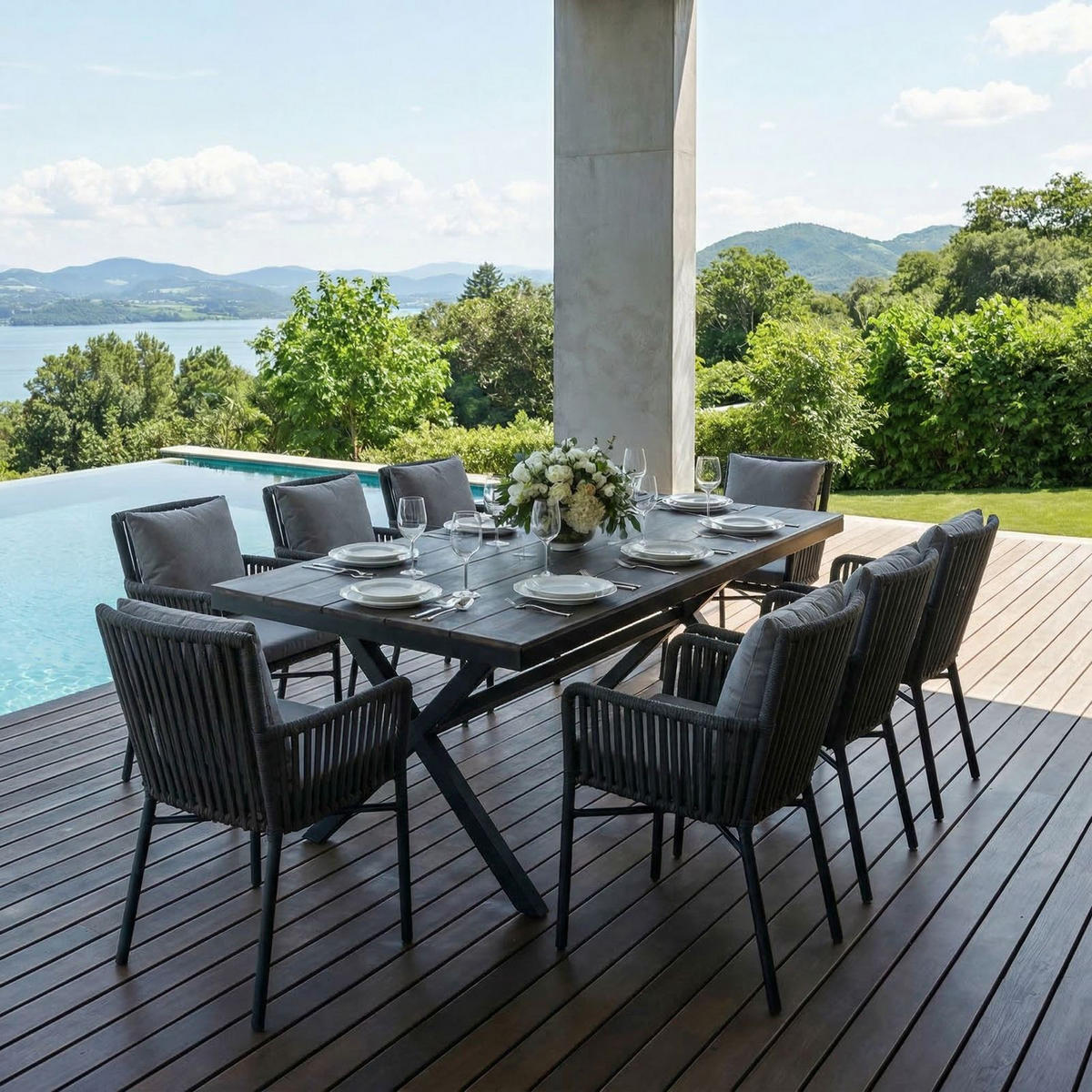 GARTENMÖBEL SET AFUERA 9er Set grau, schwarz - Grau, Kunststoff - IDIMEX