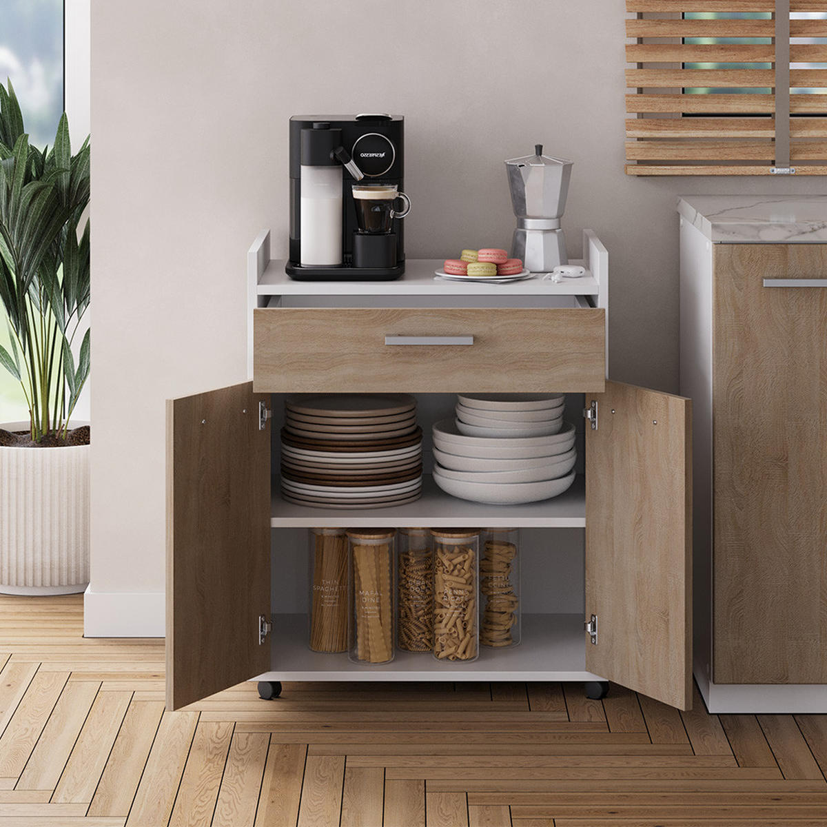 ROLLCONTAINER Ansel Weiß/Sonoma 60 x 40 cm mit Schubladen - Weiß/Sonoma Eiche, Holzwerkstoff (60/77.4/40cm) - Vicco