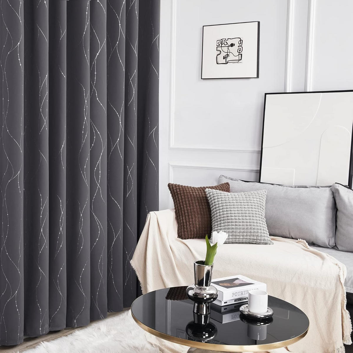 VERDUNKELUNGSVORHANG – Grau – 140 cm x 220 cm – 2 Schal - Grau, Textil (132/213cm)
