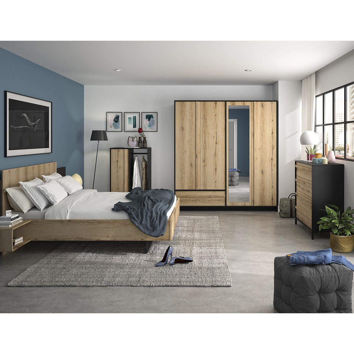 KOMMODE 4 Schubladen MIMIZAN - Französische Herstellung - 94/45/104 cm - Eichefarben, Holzwerkstoff (45/104/94cm) - Calicosy