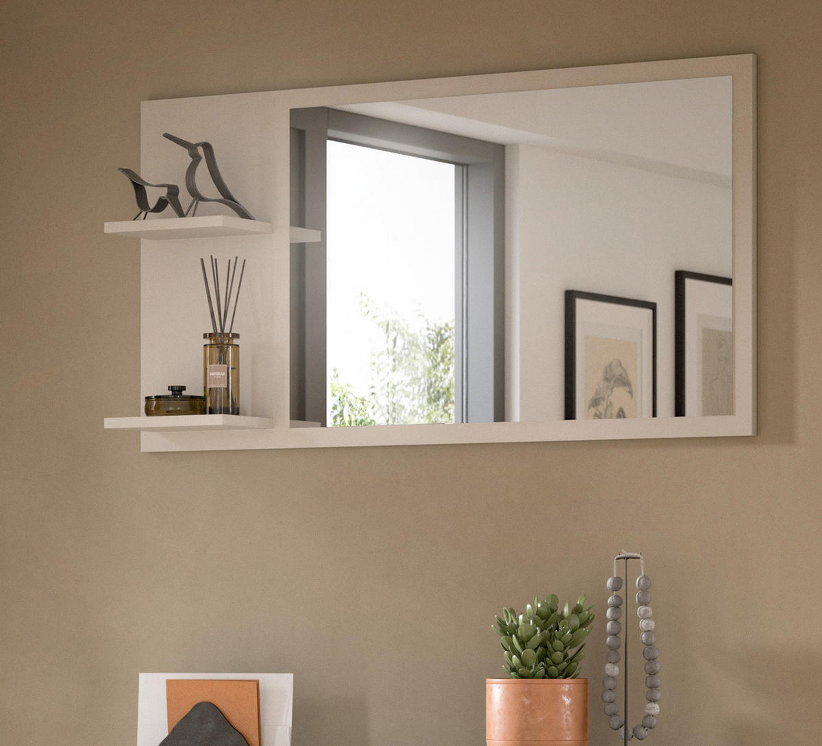 WANDSPIEGEL Kaschmir 106 x 55 cm, Garderobenspiegel mit Regalböden - Kaschmir, Glas/Holzwerkstoff (106/55/16cm) - Inn.Furn