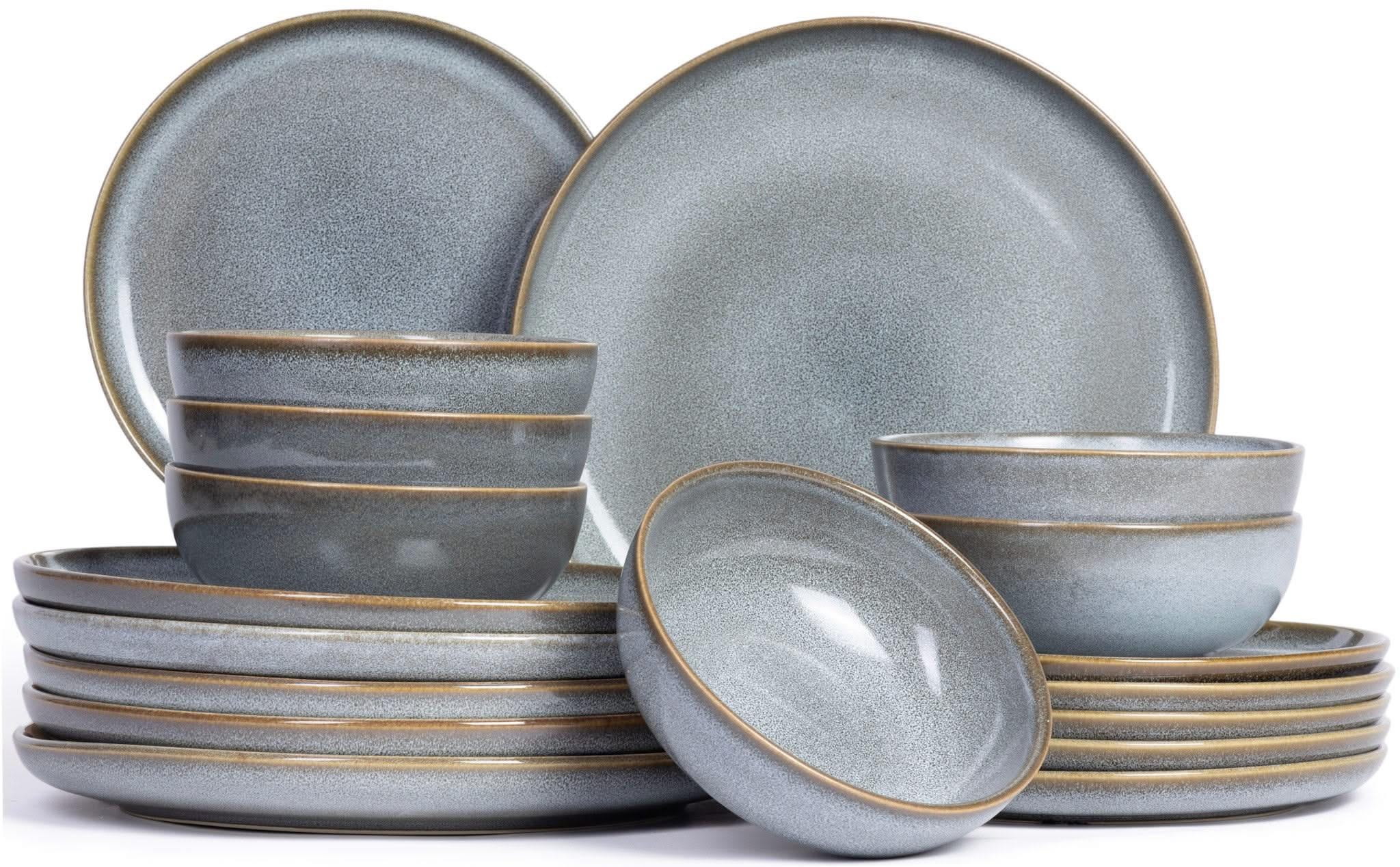 GESCHIRRSET6 PERSONEN GESCHIRRSETSaisons - Denim - 18-teilig / 6 Personen - 6 Dinner-Teller, 6 FRÜHSTÜCKTELLER und 6 Schalen - Blau, Keramik (2/2/1cm)