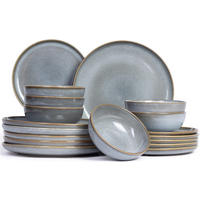 GESCHIRRSET6 PERSONEN GESCHIRRSETSaisons - Denim - 18-teilig / 6 Personen - 6 Dinner-Teller, 6 FRÜHSTÜCKTELLER und 6 Schalen - Blau, Keramik (2/2/1cm)