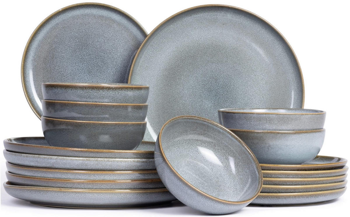 GESCHIRRSET6 PERSONEN GESCHIRRSETSaisons - Denim - 18-teilig / 6 Personen - 6 Dinner-Teller, 6 FRÜHSTÜCKTELLER und 6 Schalen - Blau, Keramik (2/2/1cm)