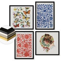 WANDBILDER 4er-Set - 50x50 cm & 40x60 cm Schwarzer Rahmen - Vintage-Blumen-Schmetterlings-Ornamente - Schwarz, Kunststoff (50/50cm) - ArtPrintCave