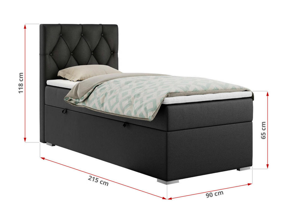 BOXBETT ALDA 90/200 Schwarz Kunstleder - H4 - Links Seite - Schwarz, Holz/Textil (90/200cm) - MKS