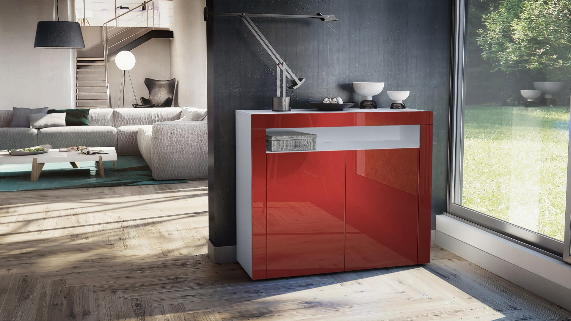 KOMMODE Valencia Bordeaux Hochglanz / Bordeaux Hochglanz - Bordeaux, Holzwerkstoff (108/92/40cm) - Vladon
