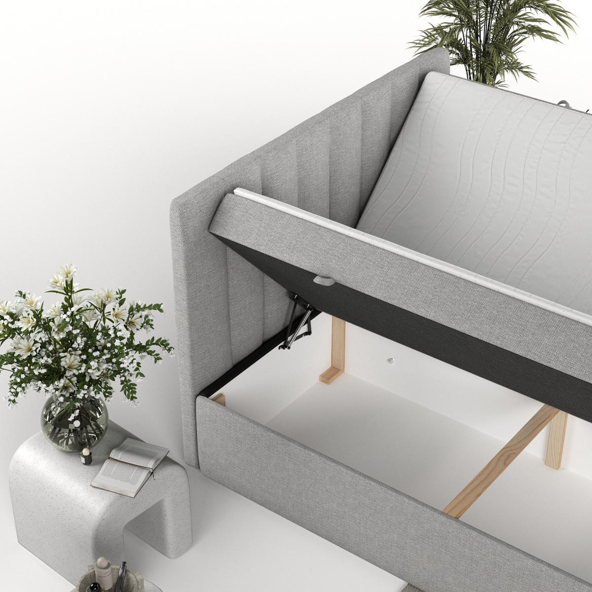 BOXBETT Amaro 180/200 cm Graubeige im Megan Stoff - Schwarz/Grau, Holz/Holzwerkstoff (180/200cm) - AltaBeds