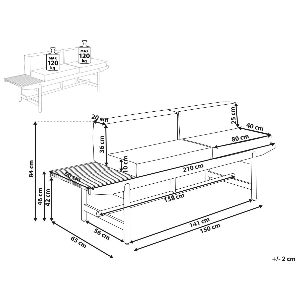 GARTENBANK 2-Sitzer Heller Holzfarbton Giaveno - Hellbraun/Weiß, Holz (210/84/65cm) - Beliani