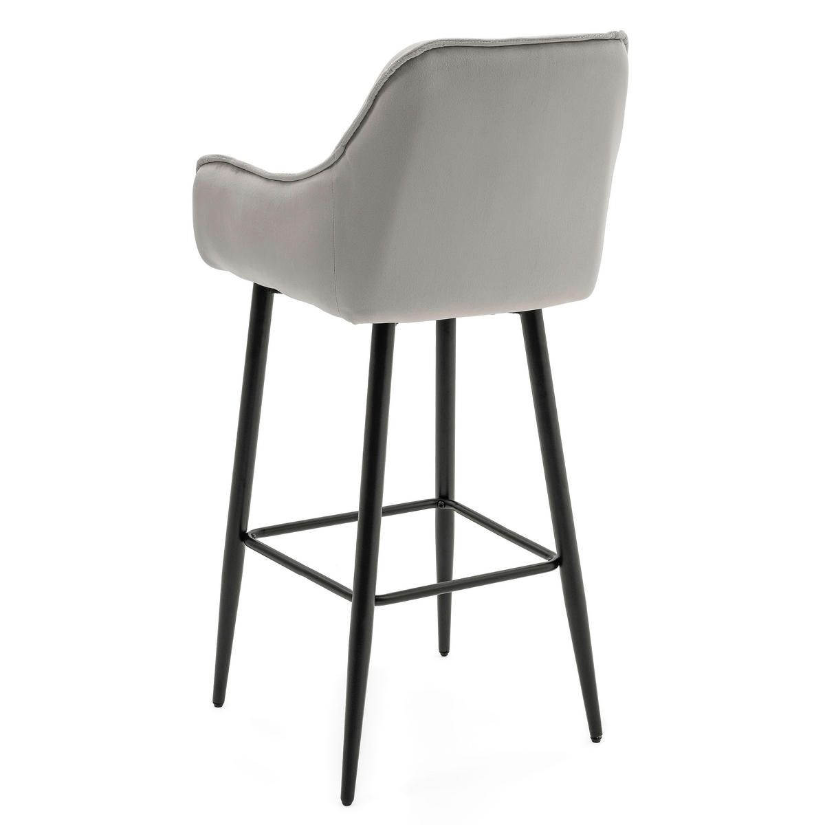 BARHOCKER SIENA gepolstert mit Steppung - hellgrau - Samt Velours - Hellgrau/Schwarz, Metall (53/107/52cm) - NEW HOME