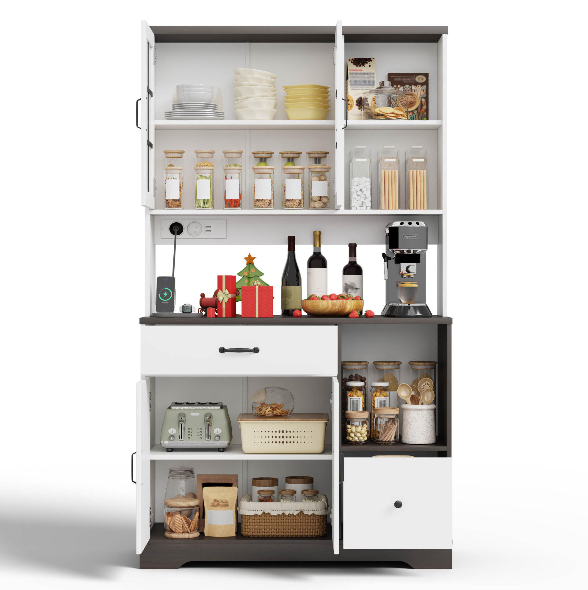 ESSZIMMER-BUFFET 105/40/185 cm mit LED, Steckdosen & viel Stauraum - Naturfarben, Holzwerkstoff (105/185/40cm) - BEAOK