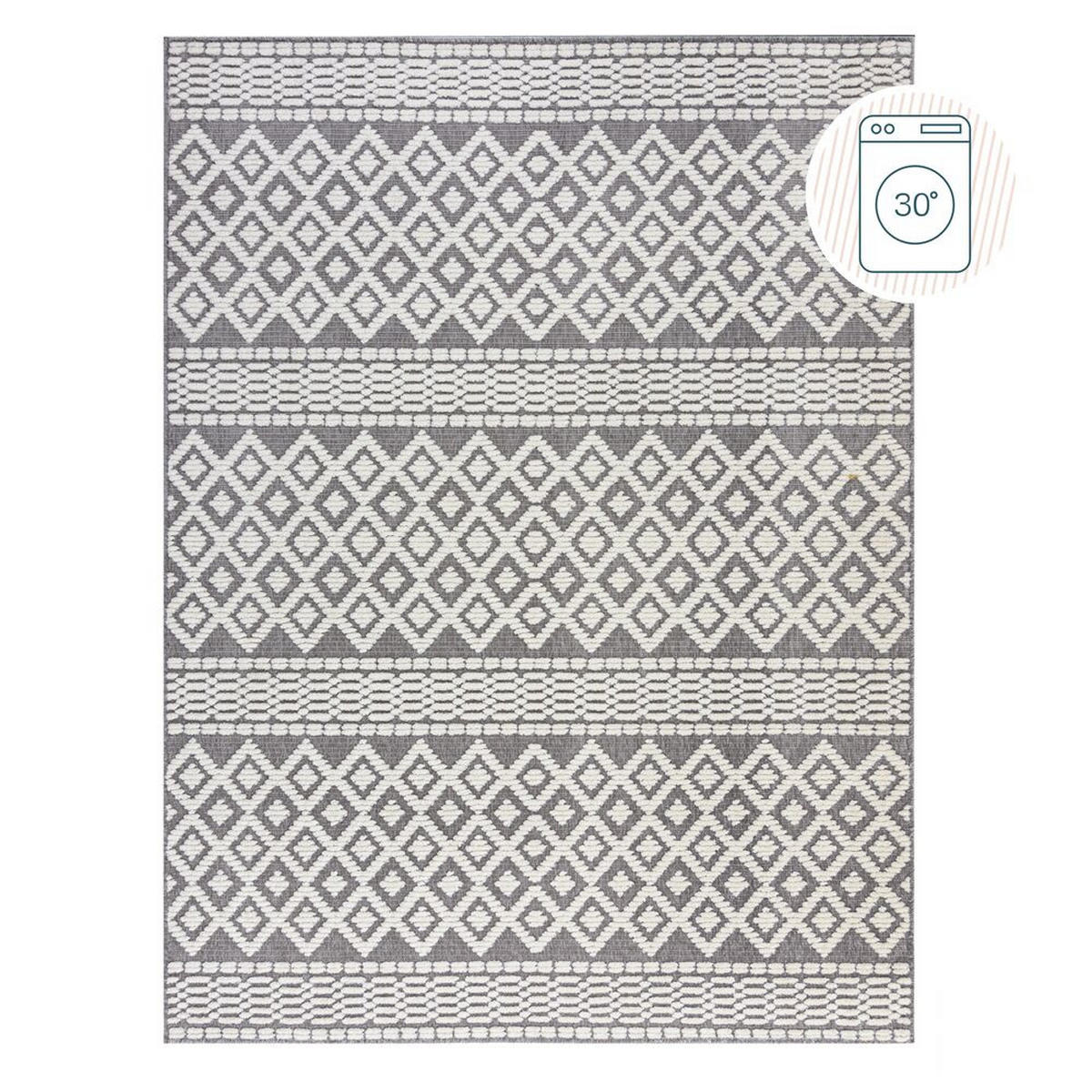 TEPPICH maschinenwaschbar Streifen-Design BECK, Grau 80x160 cm - Grau, Textil (80/160cm) - KADIMA DESIGN