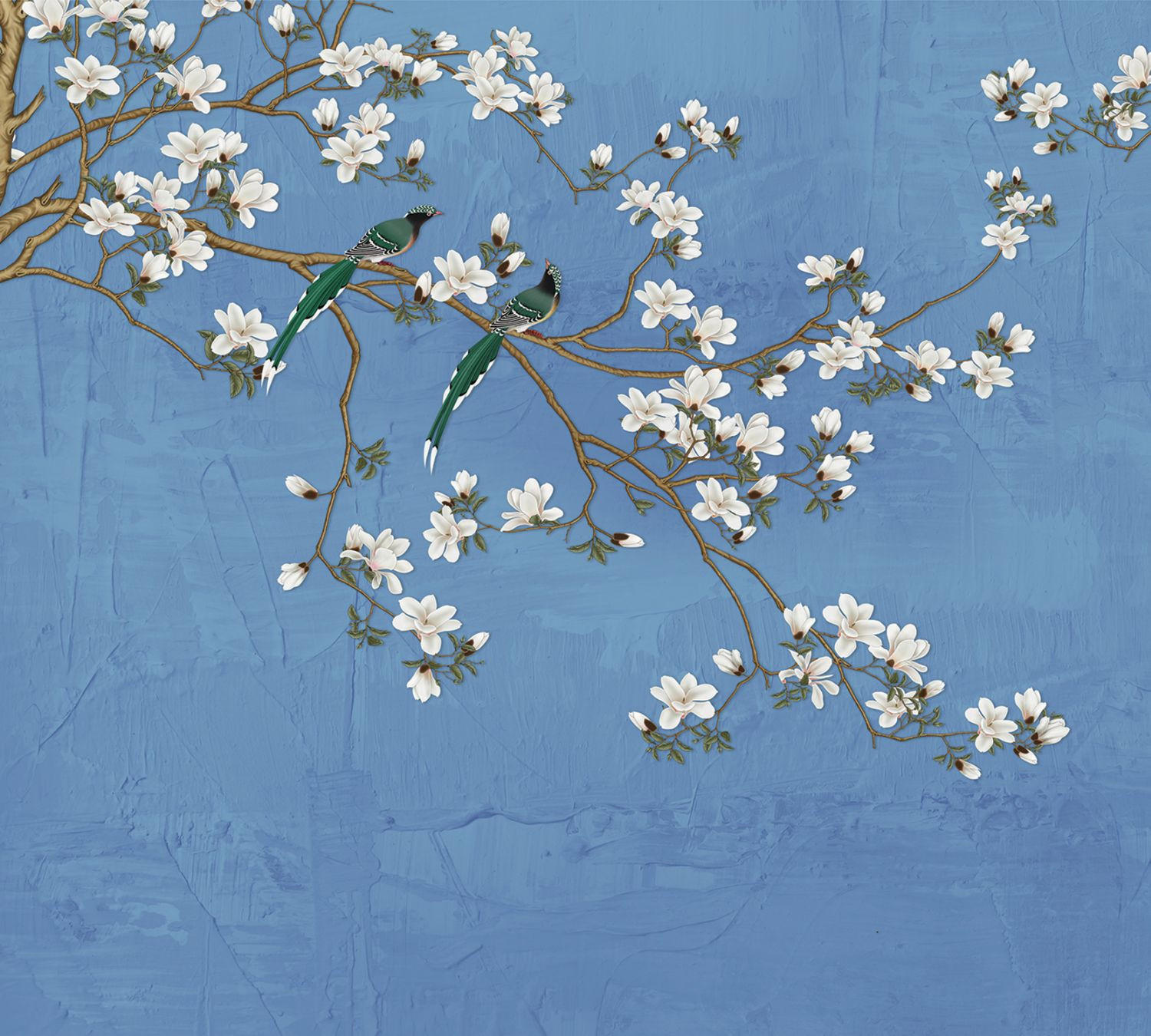 FOTOTAPETE Blütenzweige 270 x 300 cm - Blau, Papier (270/300cm) - Sanders & Sanders