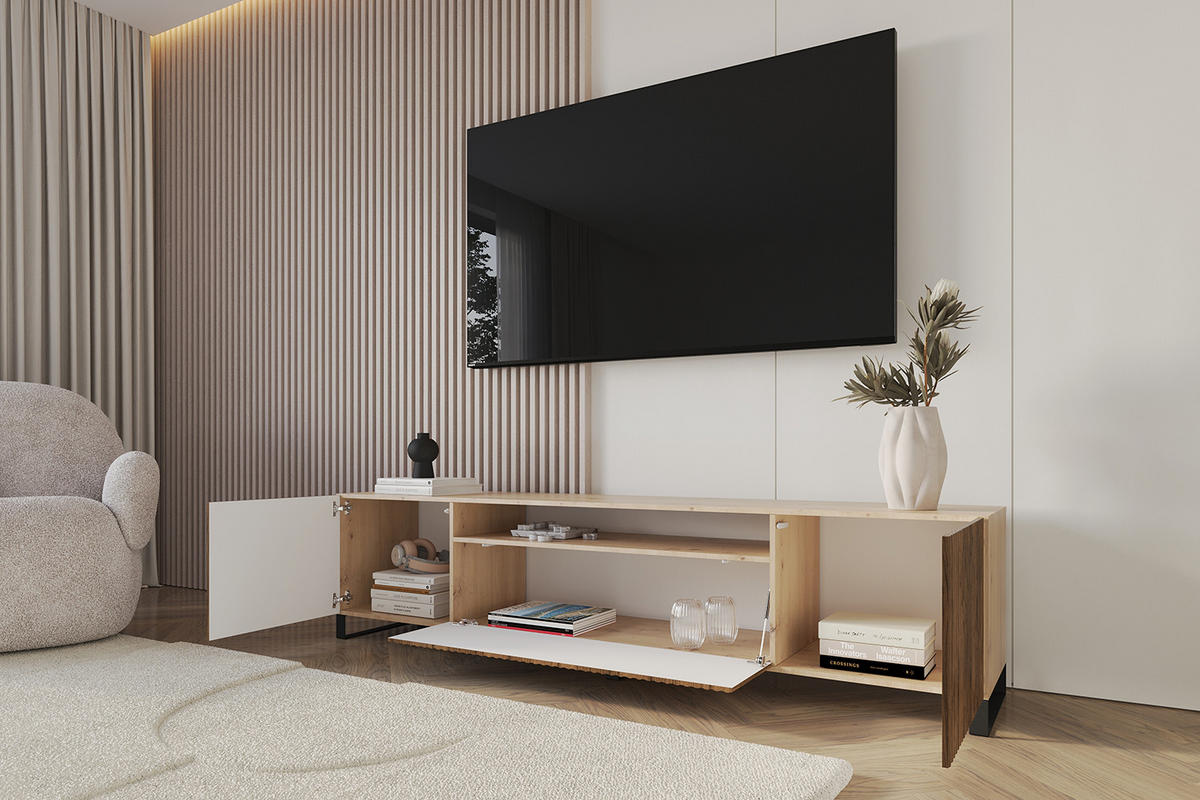 LOWBOARD NOA-2-S 200x53x41 cm - Artisan / Katania - Eiche Wotan/Schwarz, Holzwerkstoff (200/53/41cm) - ALTDECOR