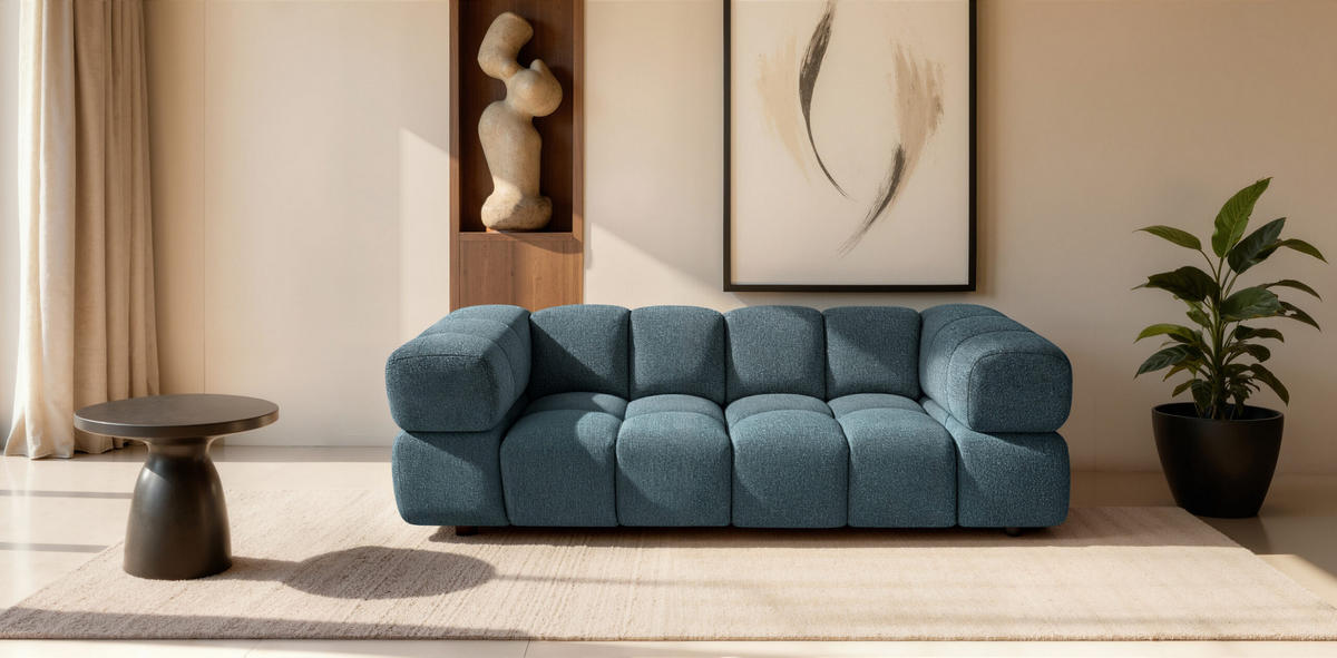 SOFA 3-Sitzer, Couch, Chenille Stoff Puente, Petrol, Averro - Petrol, Holz (240/70/96cm) - Kaiser Möbel