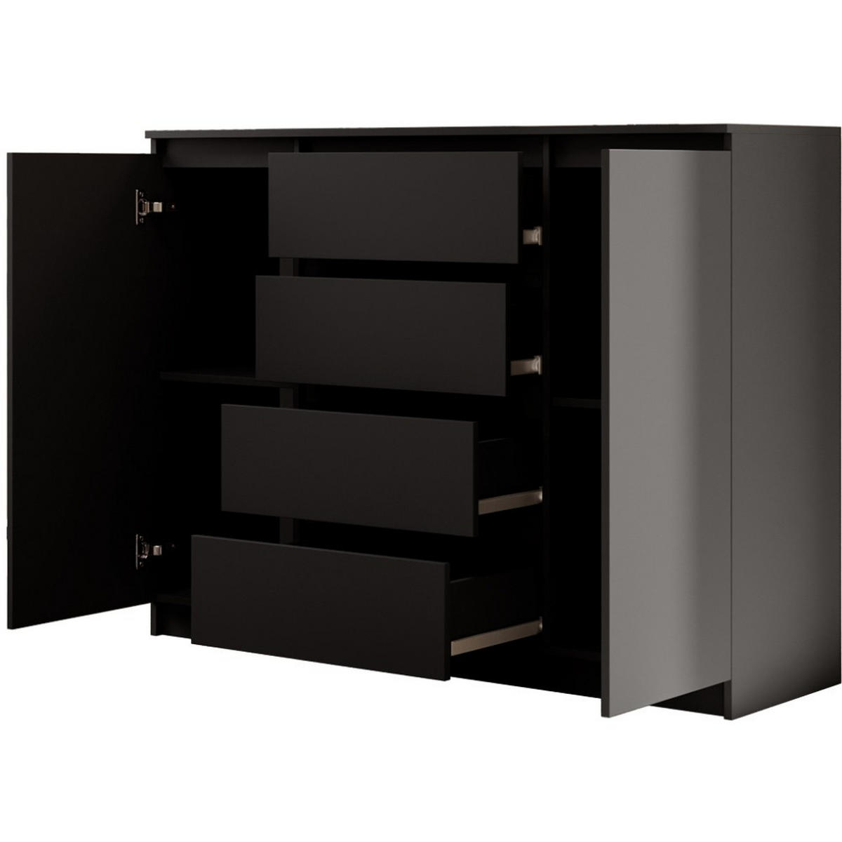 KOMMODE Lemon 120 cm mit zwei Türen und vier Schubladen Schwarzmatt - Schwarz, Holzwerkstoff (120/101.5/39cm) - Beautysofa