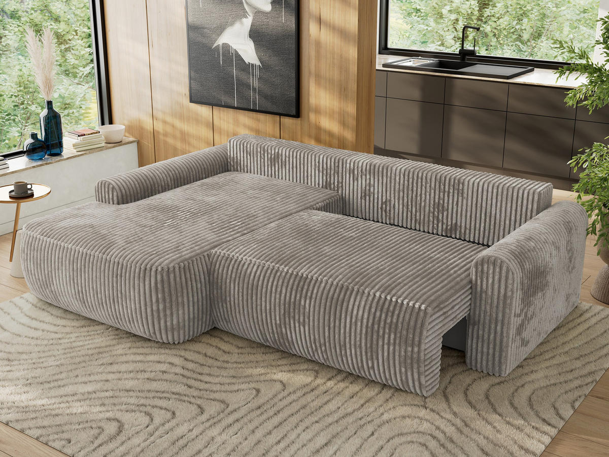 ECKSCHLAFSOFA CUBO L Hellbraun Cord - links - Hellbraun/Schwarz, Kunststoff/Textil (273/187cm) - MKS