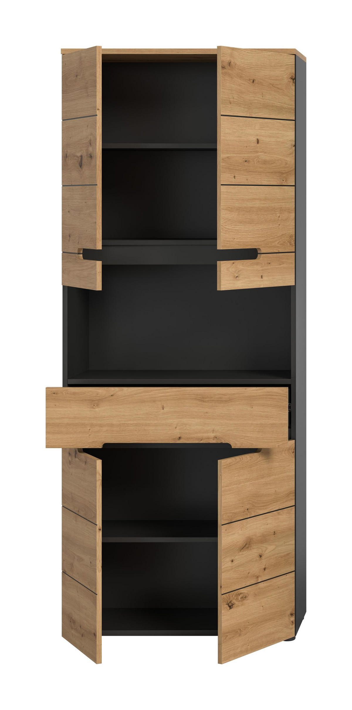 HOCHSCHRANK breit Canu Bad in Basalt grau Nachbildung und Artisan Nachbildung B/H/T: 76x193x34 cm - Grau, Holzwerkstoff (76/193/34cm)