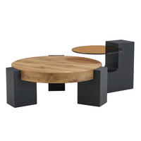 COUCHTISCH 2er-Set rund 61/44 cm Glas Holzoptik Schwarz - Schwarz, Glas (61/61/39cm) - Meubliv