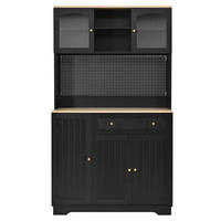 KÜCHENSCHRANK Schwarz mit Vitrinentüren, Lochblech & verstellbaren Böden - Schwarz, Holzwerkstoff (103.5/180/40cm) - Urban Meuble