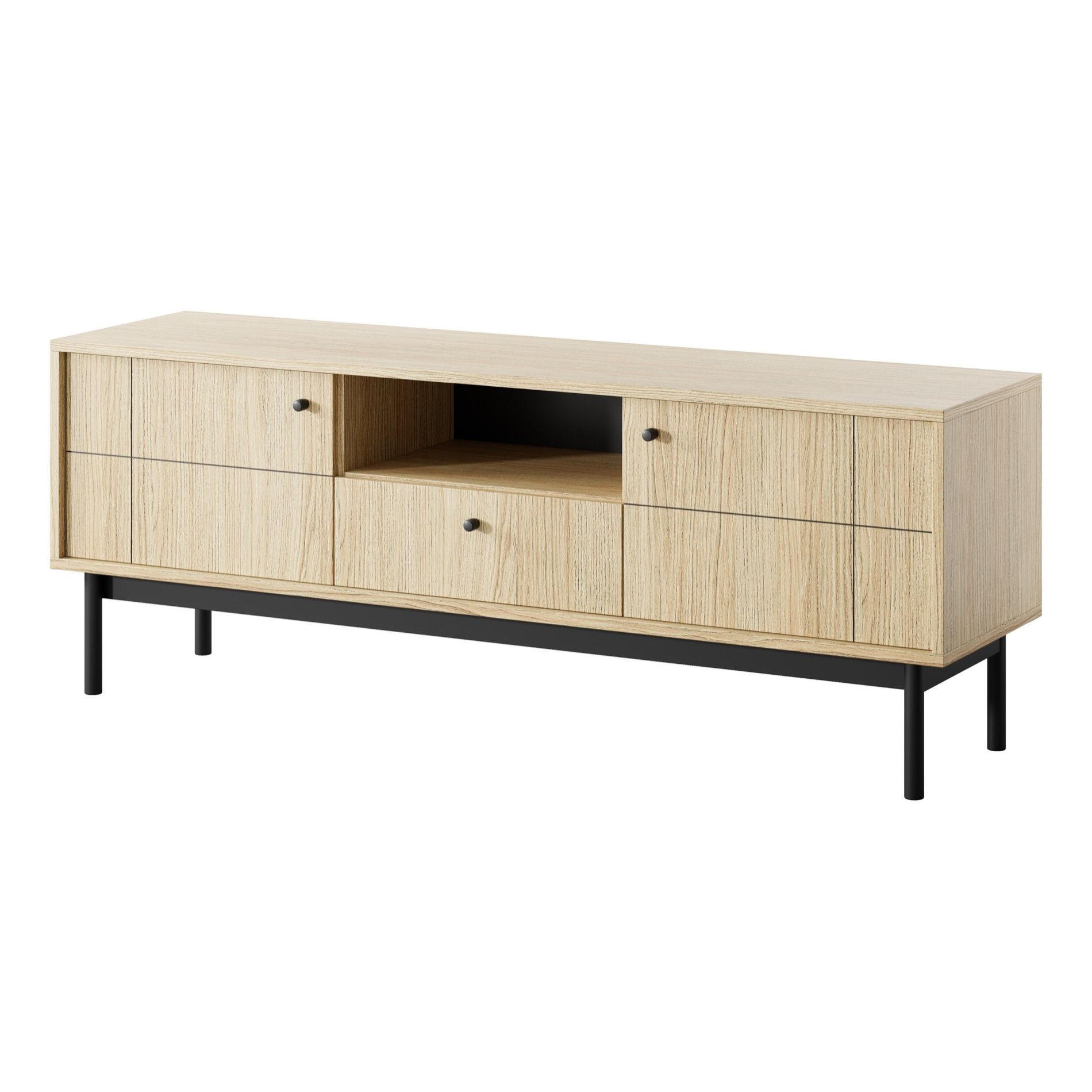 TV-LOWBOARD Japandies Eichenholzoptik 153 cm - Eichefarben/Schwarz, Holz/Holzwerkstoff (153.5/56.6/39cm) - Selsey