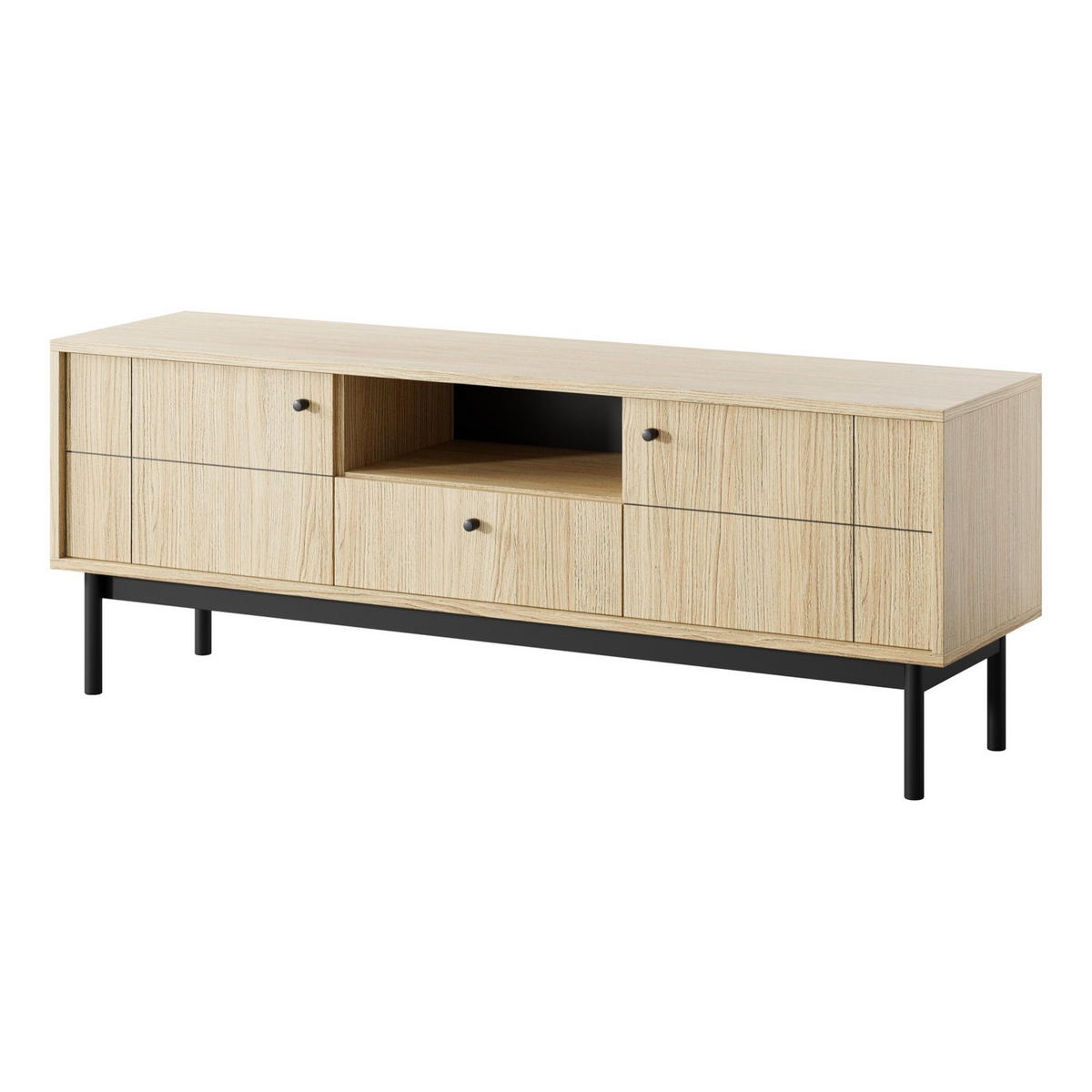 TV-LOWBOARD Japandies Eichenholzoptik 153 cm - Eichefarben/Schwarz, Holz/Holzwerkstoff (153.5/56.6/39cm) - Selsey