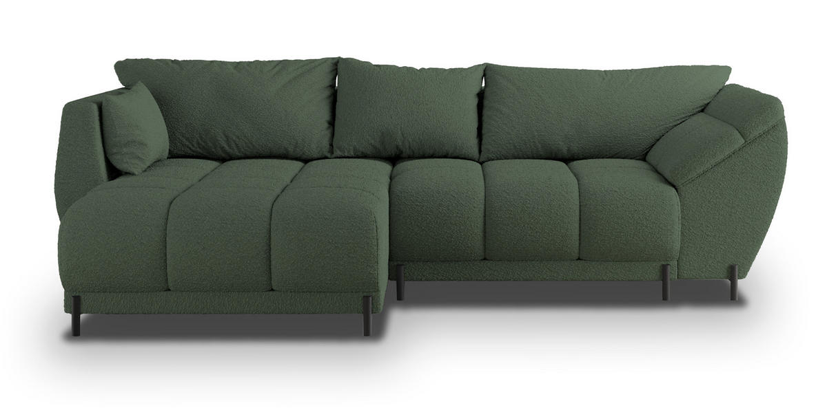 ECKSOFA VESTANO L-S Grün Boucle-Stoff mit Schlaffunktion - Grün, Holz (287/182cm) - MASSENO