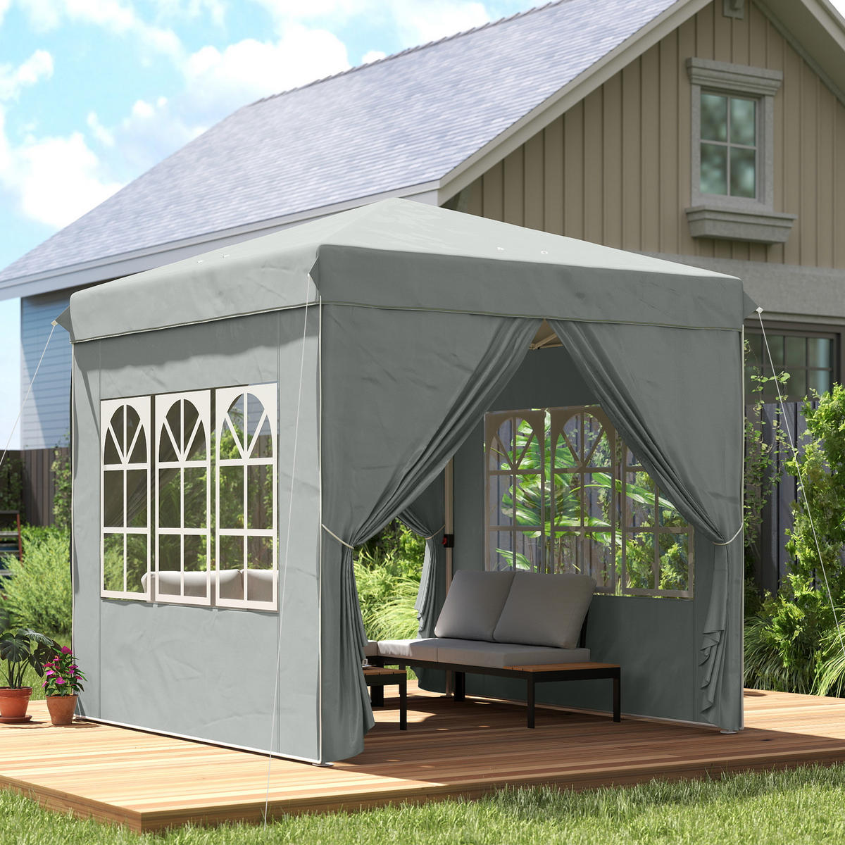 PAVILLON, faltbar,mit 3 verstellbaren Höhenstufen, wasserdicht (UPF 50+), 2,5 x 2,5 m ,Grau - Hellgrau, Metall (248/270/248cm) - Vallsero
