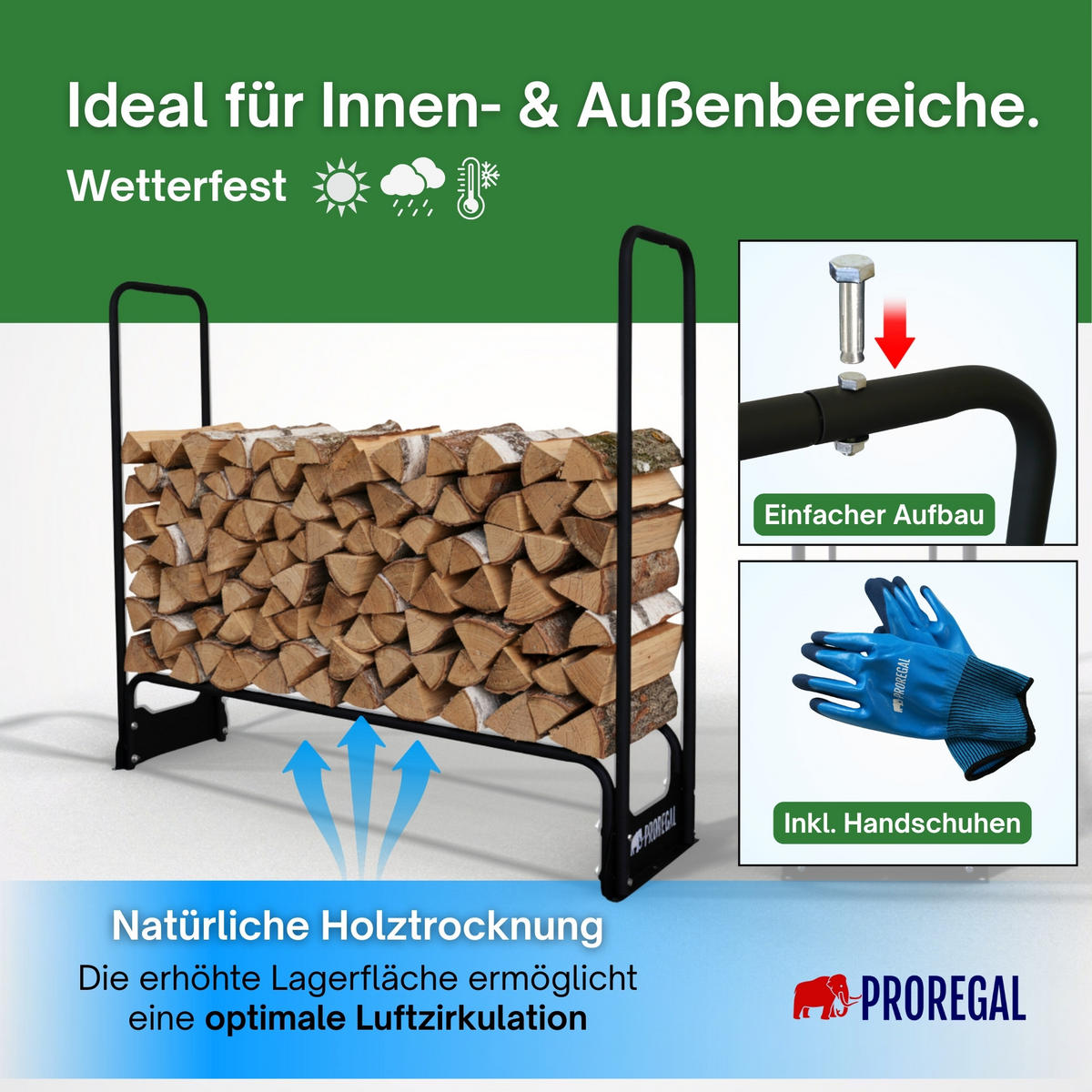KAMINHOLZREGAL Chimera außen inkl Abdeckung 117x130x36cm Schwarz - Schwarz, Metall (130/117/36cm) - PROREGAL