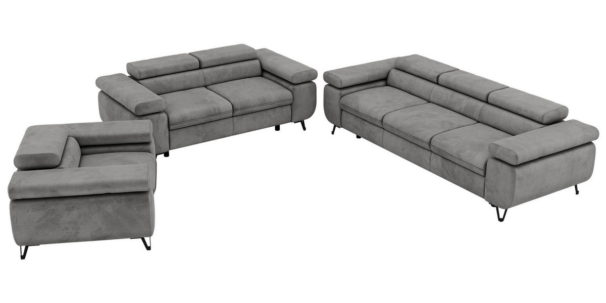 SEDACÍ SOUPRAVA PETER 1+2+3 - Světle šedá Samet - černá/stříbrná, kov/textil (262/76/99cm) - MKS