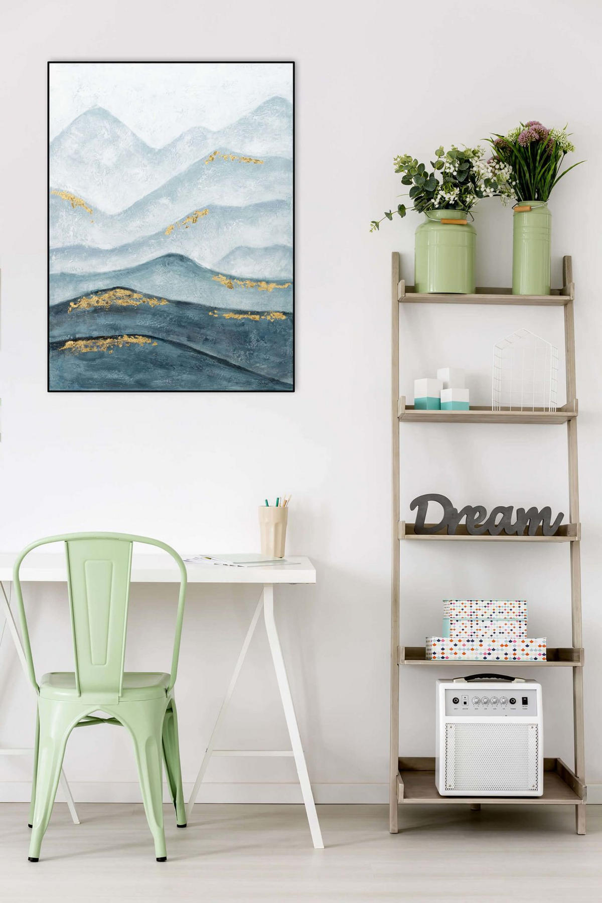 RUČNE MAĽOVANÝ AKRYLOVÝ OBRAZ 75/100 cm, petrolejový, prírodný a botanický motív - petrolejová, drevo/textil (75/100cm) - KUNSTLOFT