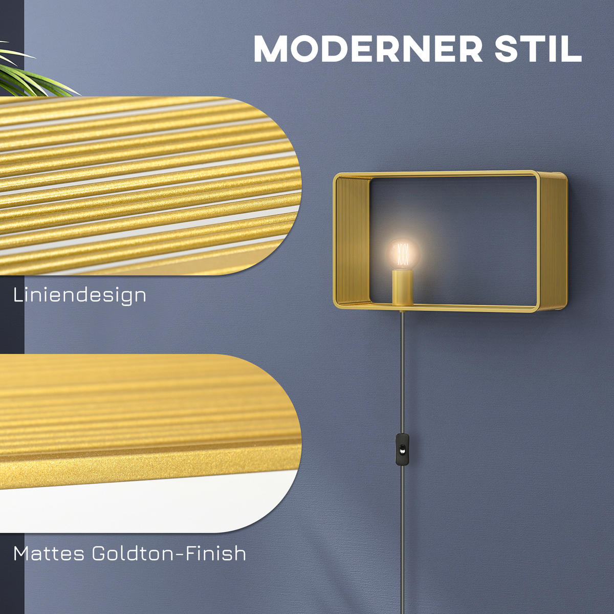WANDLEUCHTE, 40 W Wandlampe, Gold - Goldfarben, Metall (15.4/25.2/40.5cm) - HOMCOM