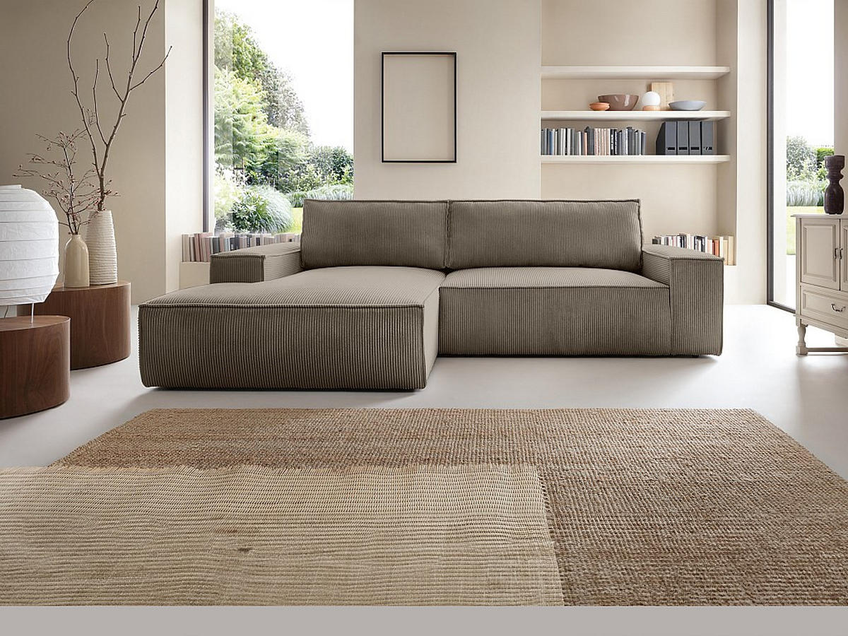 ECKSOFA mit Schlaffunktion - Ecke links - Cord - Taupe - AMELIA - Braun, Textil (167/267cm) - Vente-Unique