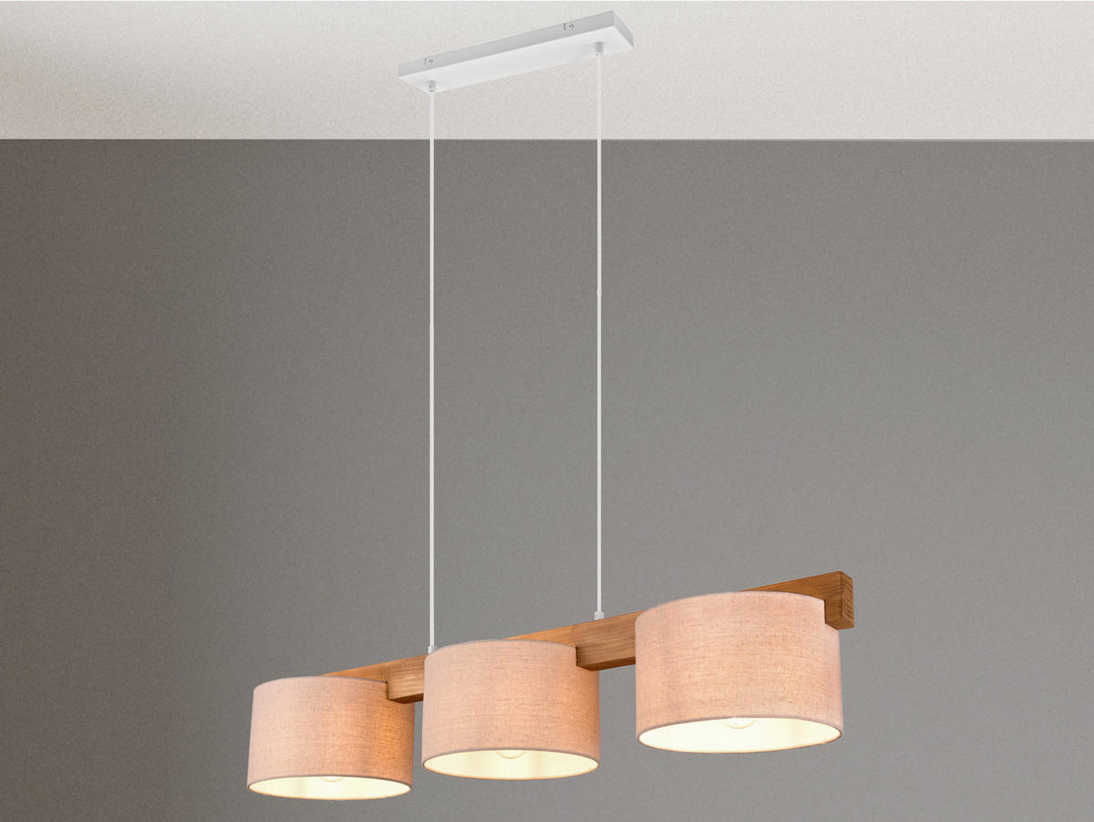 PENDELLEUCHTE Holz Breite 100cm, Lampenschirme Samt Beige - Beige/Naturfarben, Holz/Textil (25/100/150cm) - meineWunschleuchte