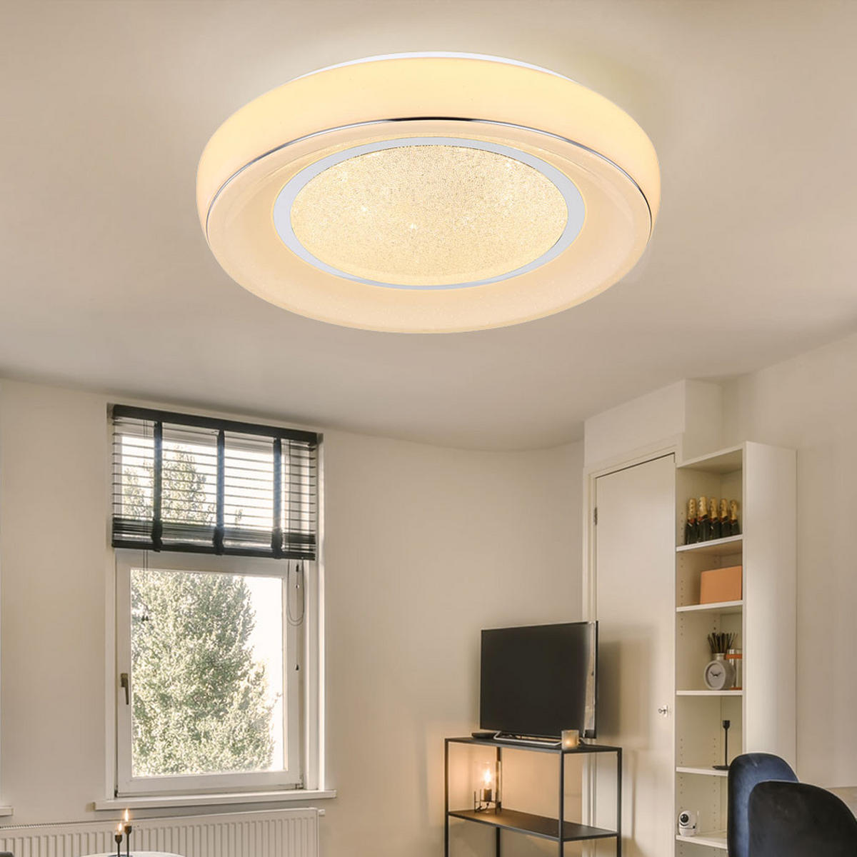 LED DECKENLEUCHTE Kristalle Weiß Chrom - Weiß, Metall (49/49/9cm) - Globo Lighting