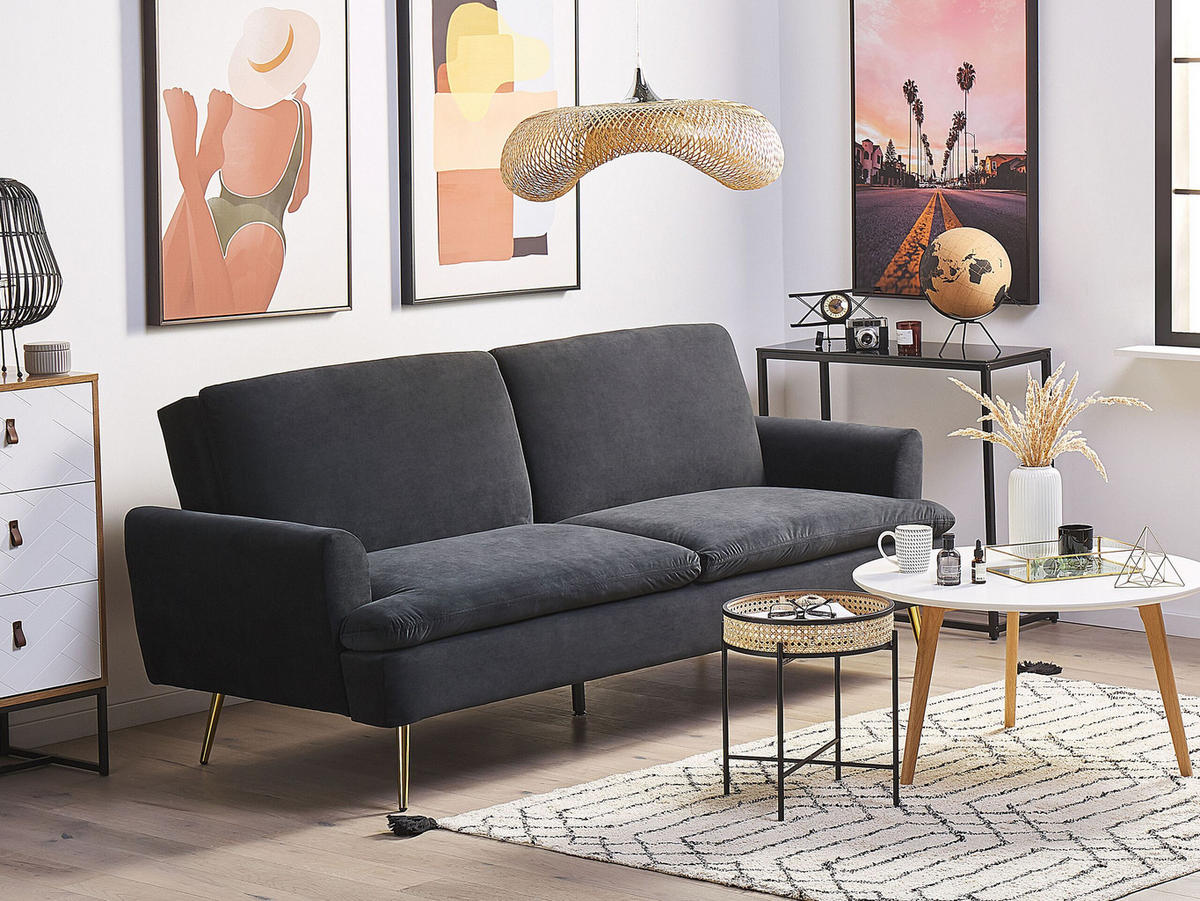 3-SITZER-SCHLAFSOFA Samtstoff Schwarz Vettre - Schwarz, Textil (210/88/84cm) - Beliani