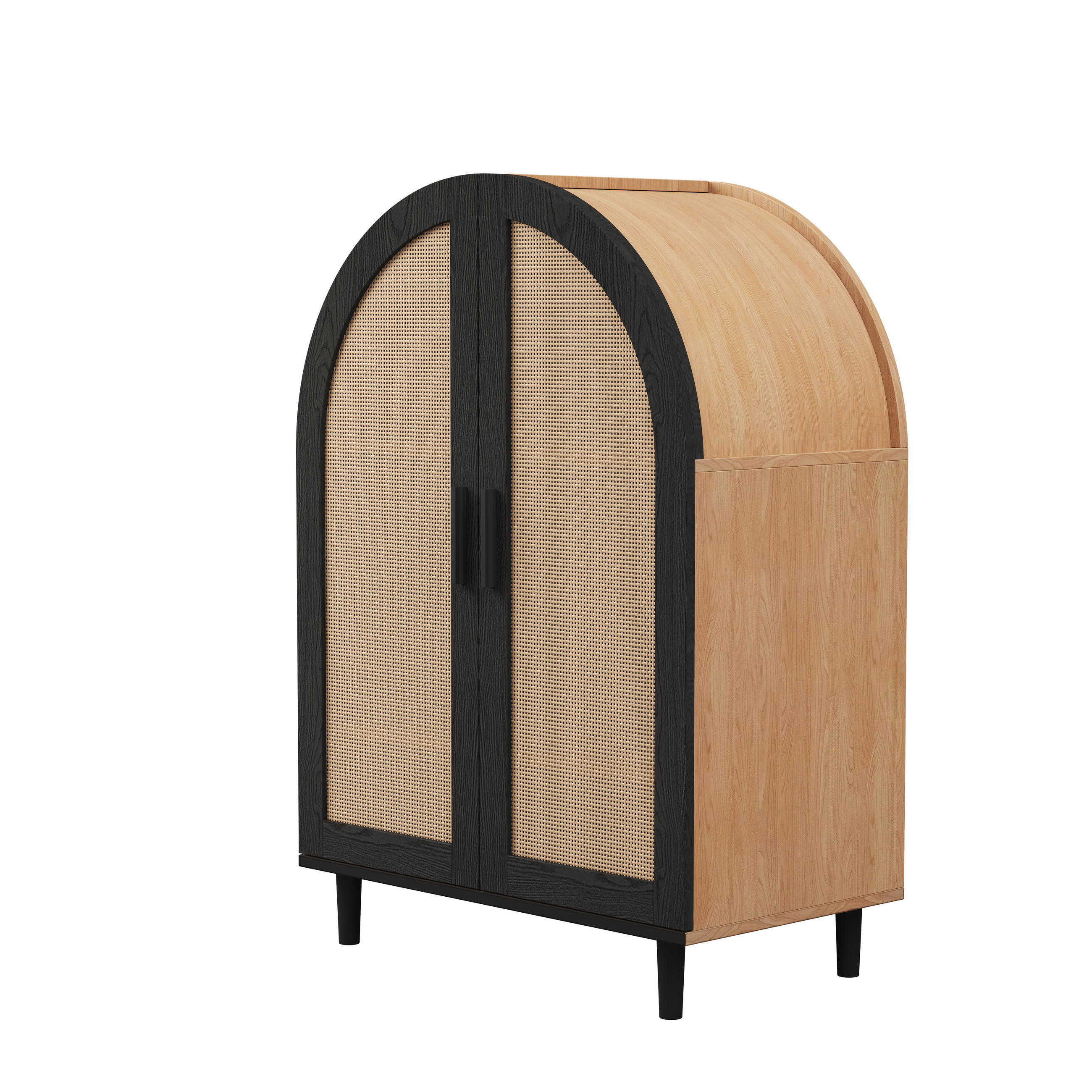SCHUHSCHRANK Rattan Türen Runddesign 3 Regale Sideboard - Multicolor, Holzwerkstoff (40/100/70cm) - FLIEKS