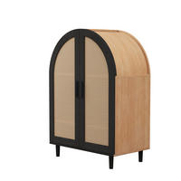 SCHUHSCHRANK Rattan Türen Runddesign 3 Regale Sideboard - Multicolor, Holzwerkstoff (40/100/70cm) - FLIEKS