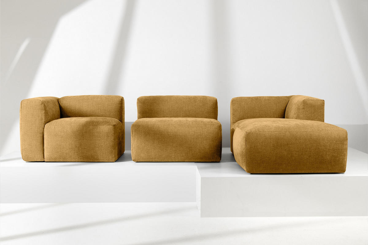 ECKMODULSOFA-RECHTS BUFFO mit extrem weicher und bequemer Sitzfläche, Gewebestoff, Honig - Gelb, Textil (297/180cm) - KONSIMO®
