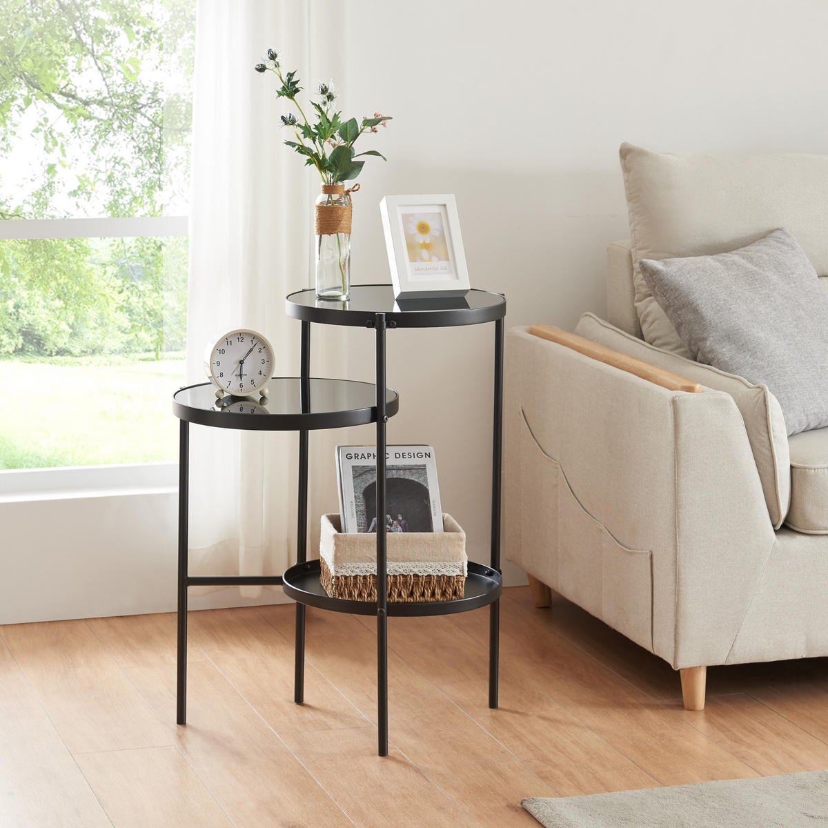BEISTELLTISCH Mölndal - Schwarz, Metall (37/58/70cm) - [en.casa]