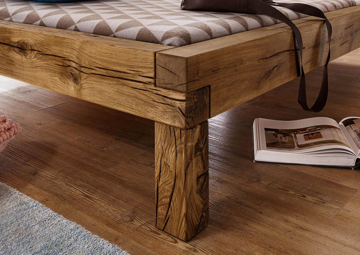 BETT Massivholz Wildeiche 180 x 200 x 85 braun BALKENMÖBEL #412 - Braun, Holz (180/200cm) - Massivmoebel24
