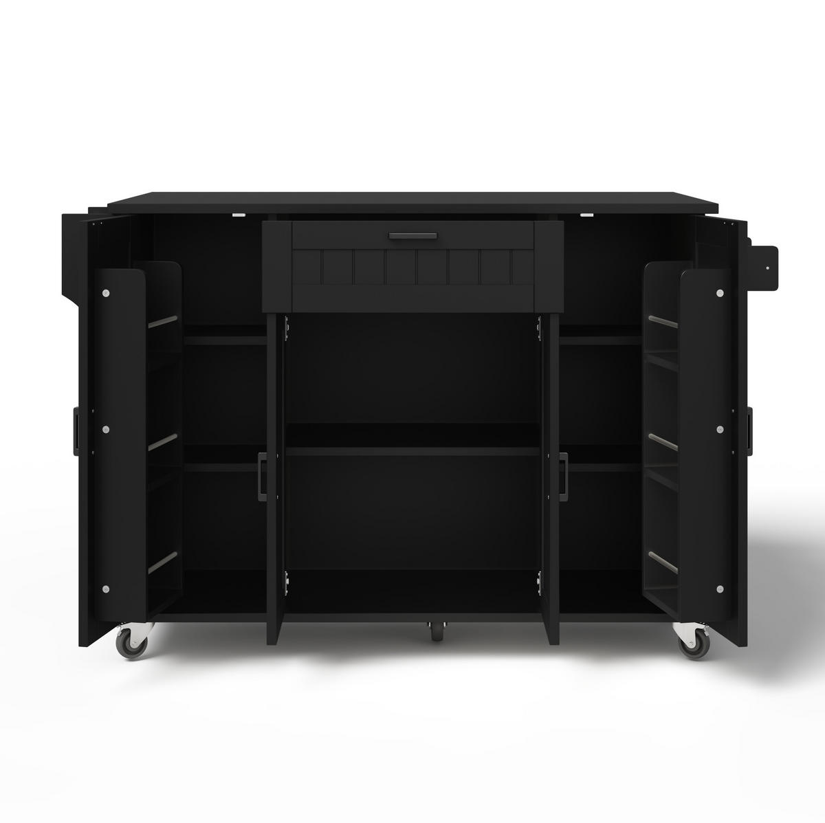 KUCHYŇSKÝ ostrůvek 120/45(70)/95 cm černý z MDF se sklápěcí deskou a kolečky - černá, kompozitní dřevo (120/95/70cm) - OKWISH