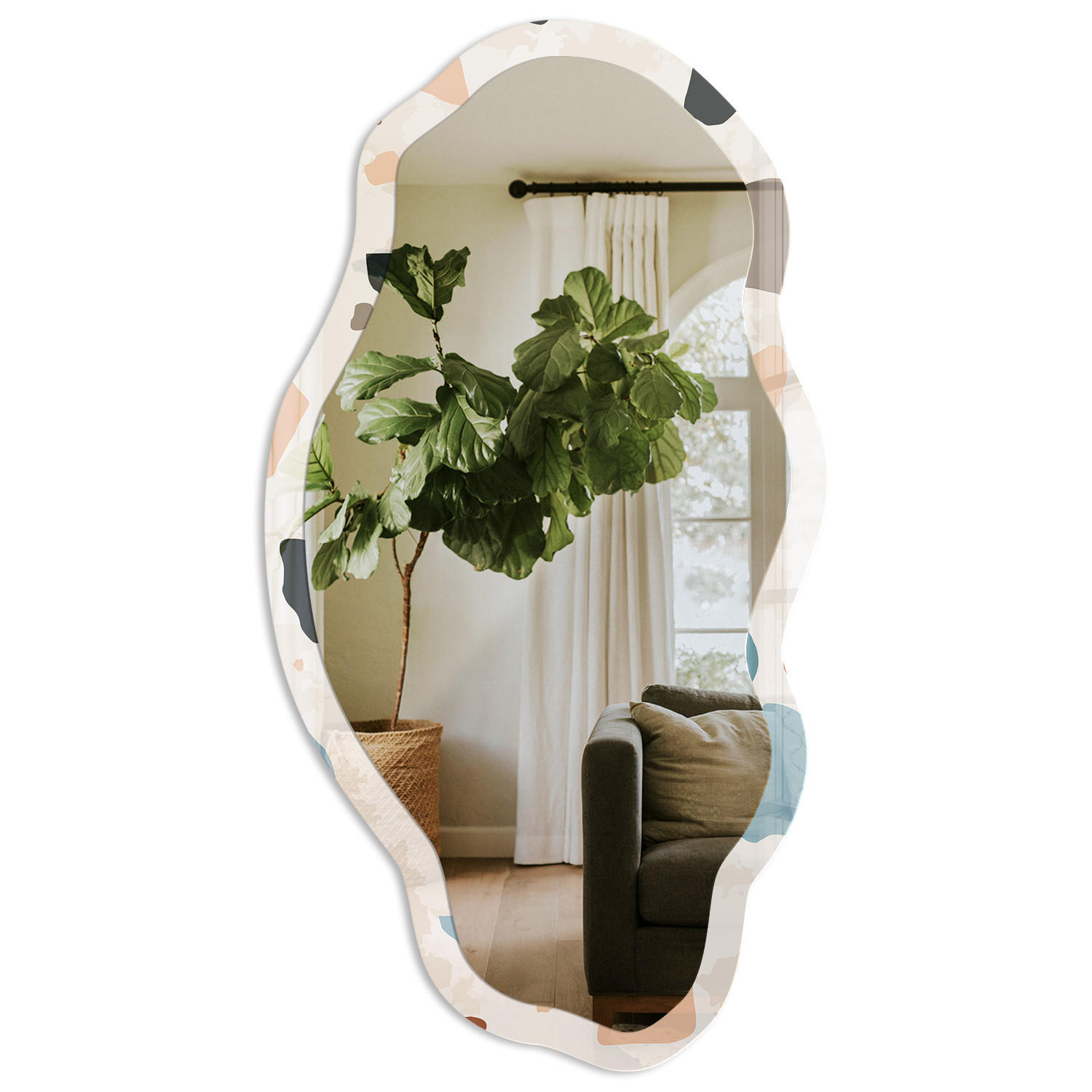 SPIEGEL 90x45 cm asymmetrisch mit Druck - Künstlerischer Terrazzo - Transparent, Glas (45/90/0.4cm) - TULUP