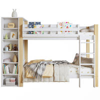 ETAGENBETT 90/200 cm aus Kiefer und MDF mit Kleiderschrank und 6 Regalen Weiß/Natur - Weiß, Holzwerkstoff (90/200cm) - Modenvie