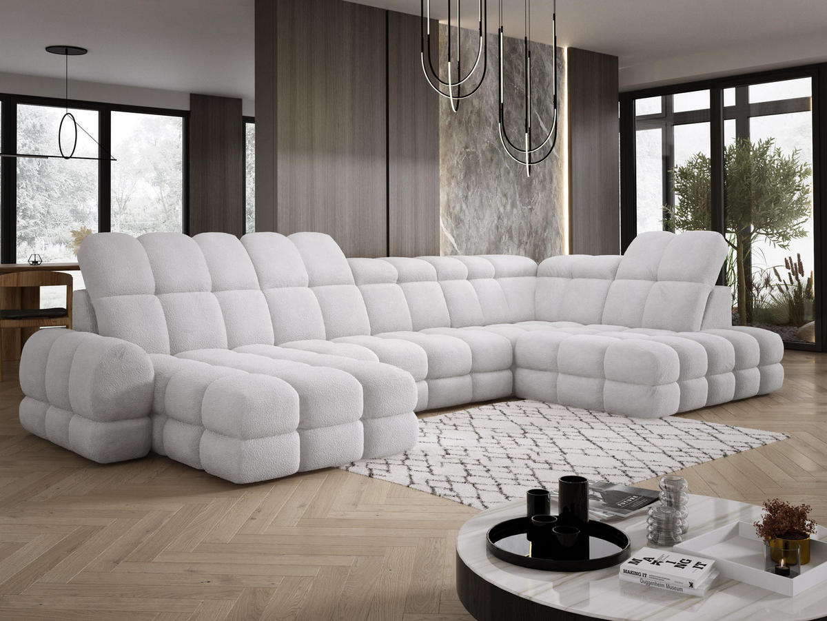 ECKSOFA TOLLO Anthology-stoff U-form 400x217x105 cm silber - Weiß, Holz/Textil (217/400cm) - DomoHome