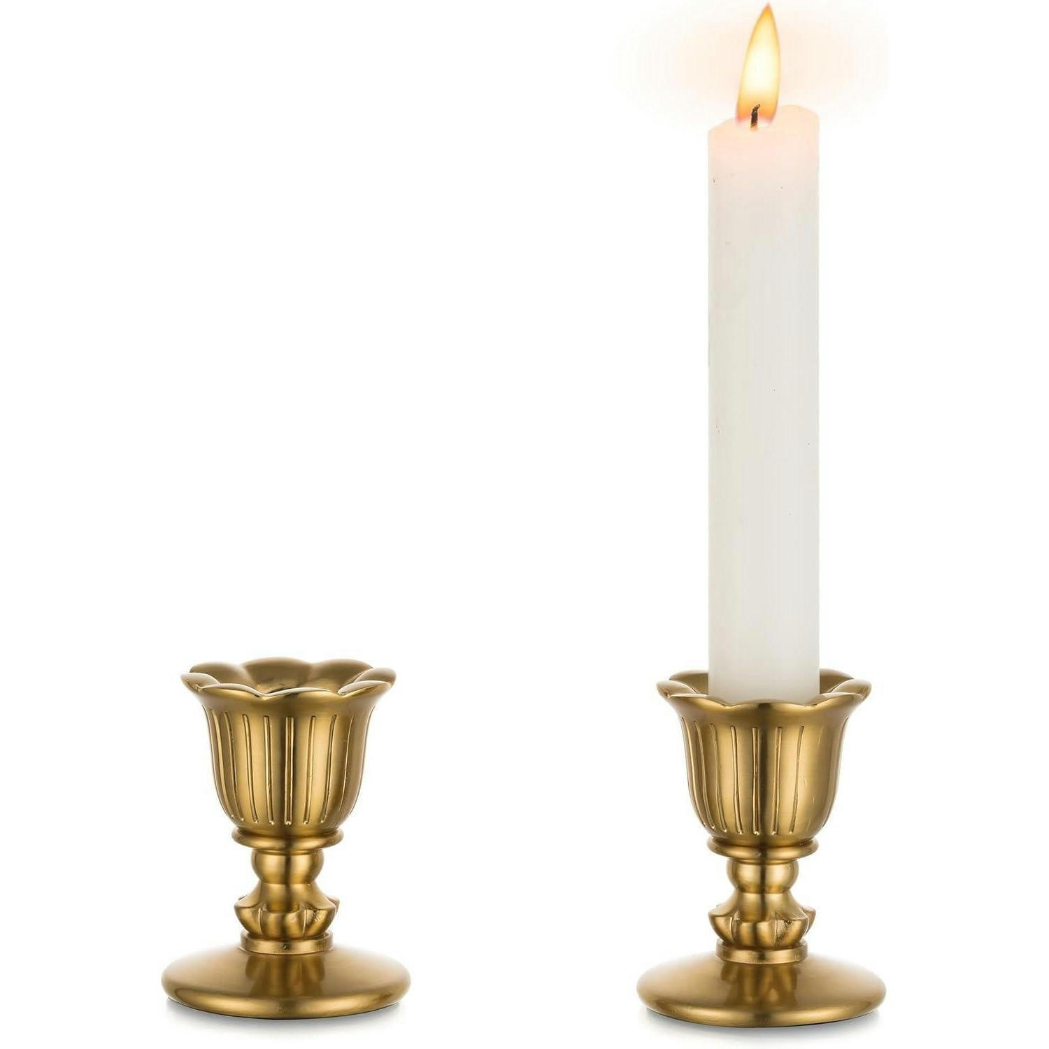 KERZENSTÄNDER 2er Set Messing antik - Goldfarben, Metall (10/5/10cm)